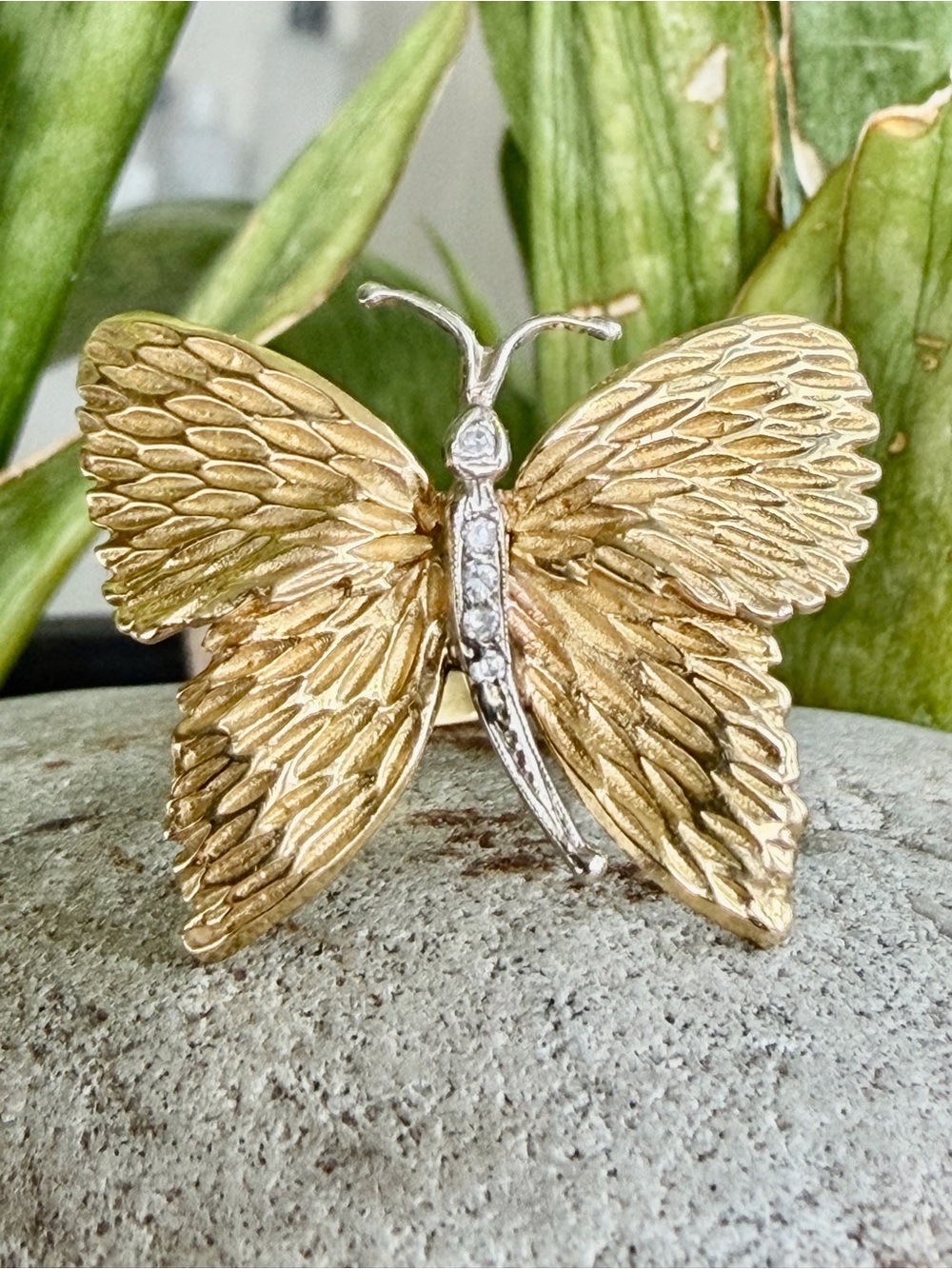 18 karat gold and diamond butterfly ring
